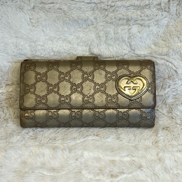 🤎Gucci Long Wallet Embossed Guccissima Monogram Gold Heart GG Logo - Picture 6 of 17